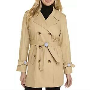 Crown & Ivy Short Trench Coat Double Breasted Water Resistant Size X3